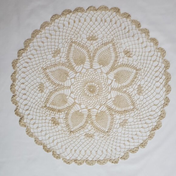 Handmade Vintage Crocheted Ecru 24” Round Doily - Picture 1 of 6